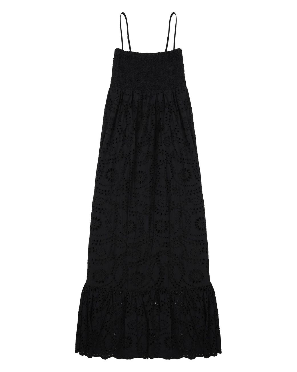 Mc2 Saint Barth Black Eyelet Smocked Maxi Dress