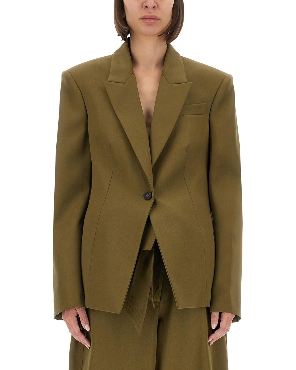 The Attico Green Tailored Gabardine Jacket With Unique Tie Detail
