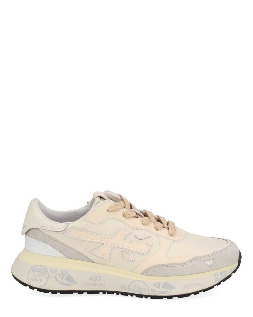 Premiata White And Cream Leather Sneakers With Textured Detailing