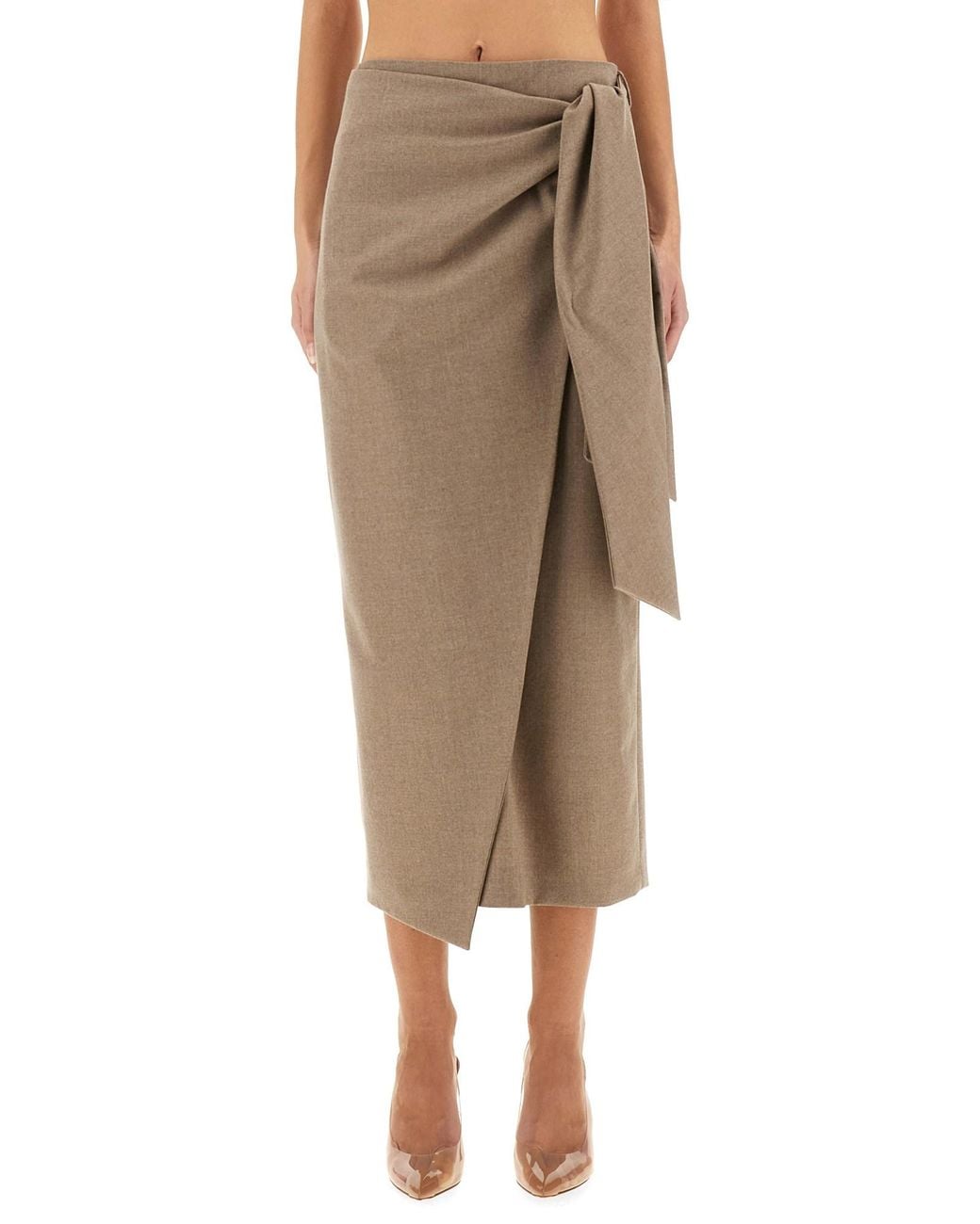 Max Mara Natural Curzio Wool Wrap Skirt