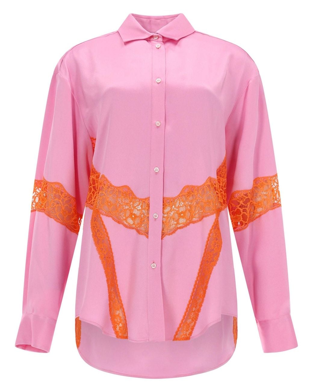 MSGM Pink Shirt With Lace Inserts Acetate
