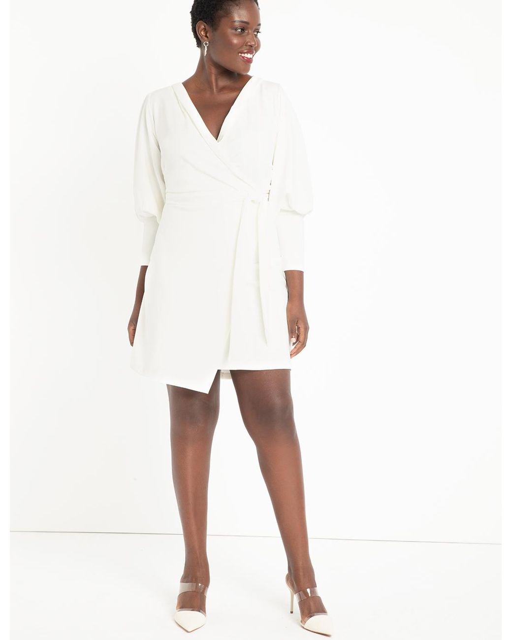 Eloquii Synthetic Wrap Dress With Puff ...