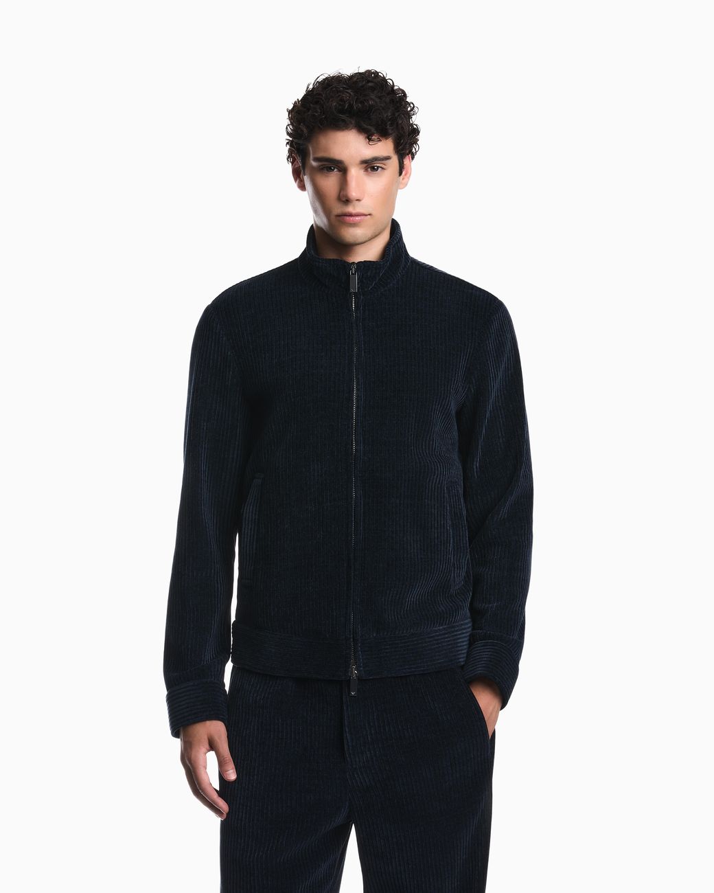 Emporio Armani Blue Signature Capsule Collection Ribbed Chenille Full-Zip Blouson for men