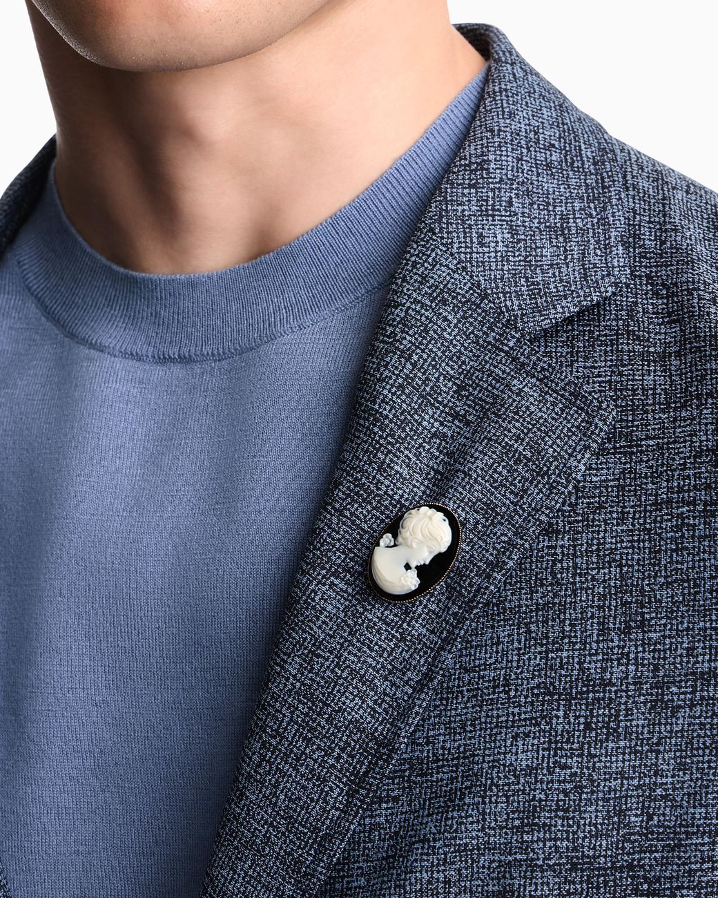 Emporio Armani Blue Brooch With A Vintage-Style Oval Cameo And Profile for men
