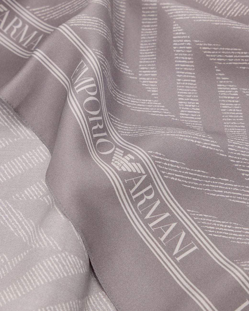 Emporio Armani Gray Pure Silk Twill Scarf With Chevron Print Signature Capsule