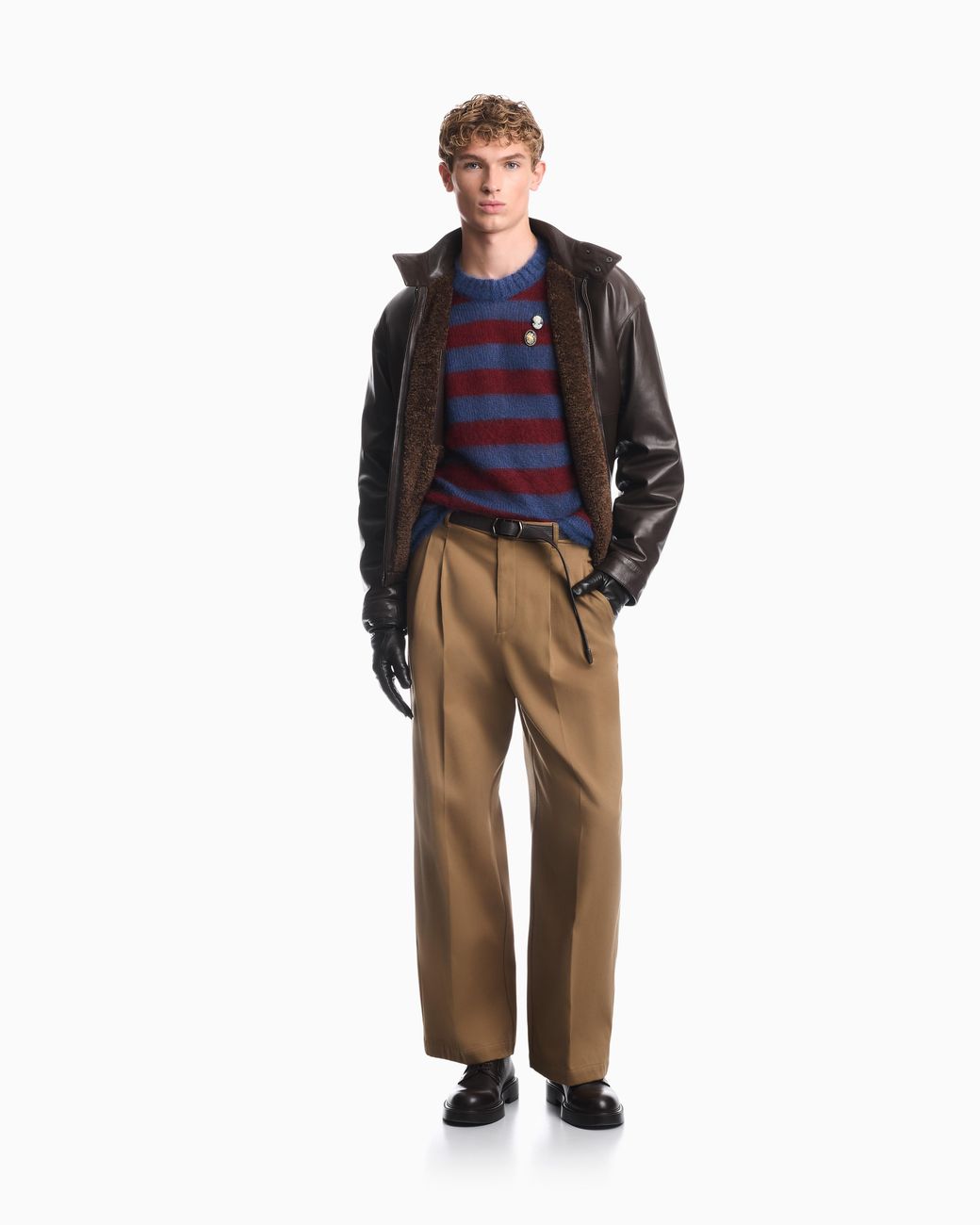 Emporio Armani Red Striped Mohair Wool Blend Sweater for men