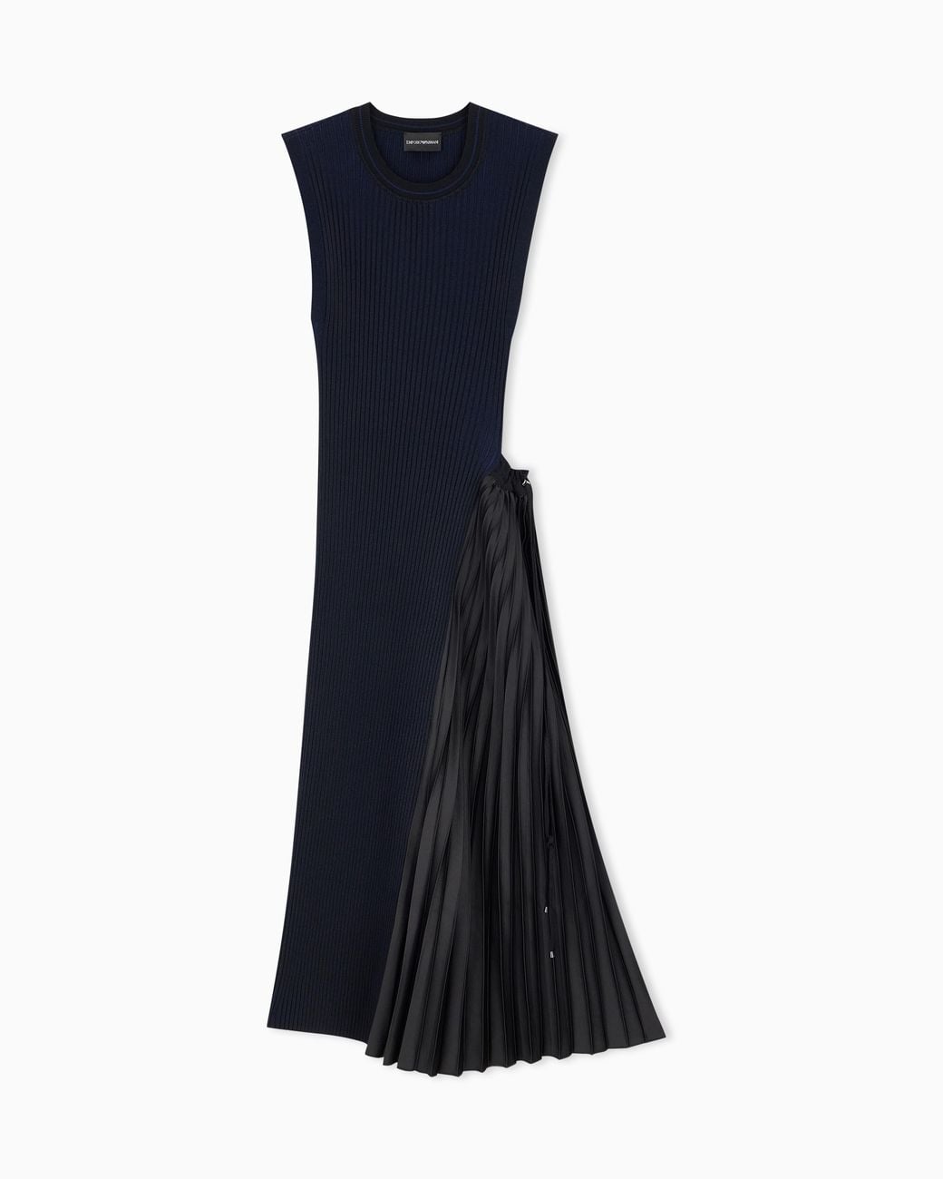 Emporio Armani Blue Long Viscose Dress With Pleated Side Insert And Drawstring