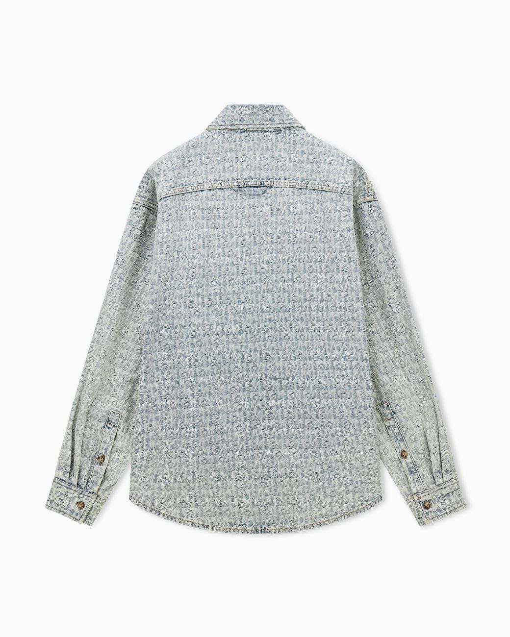 Emporio Armani Gray Denim Shirt With An All-Over Jacquard Monogram Pattern for men