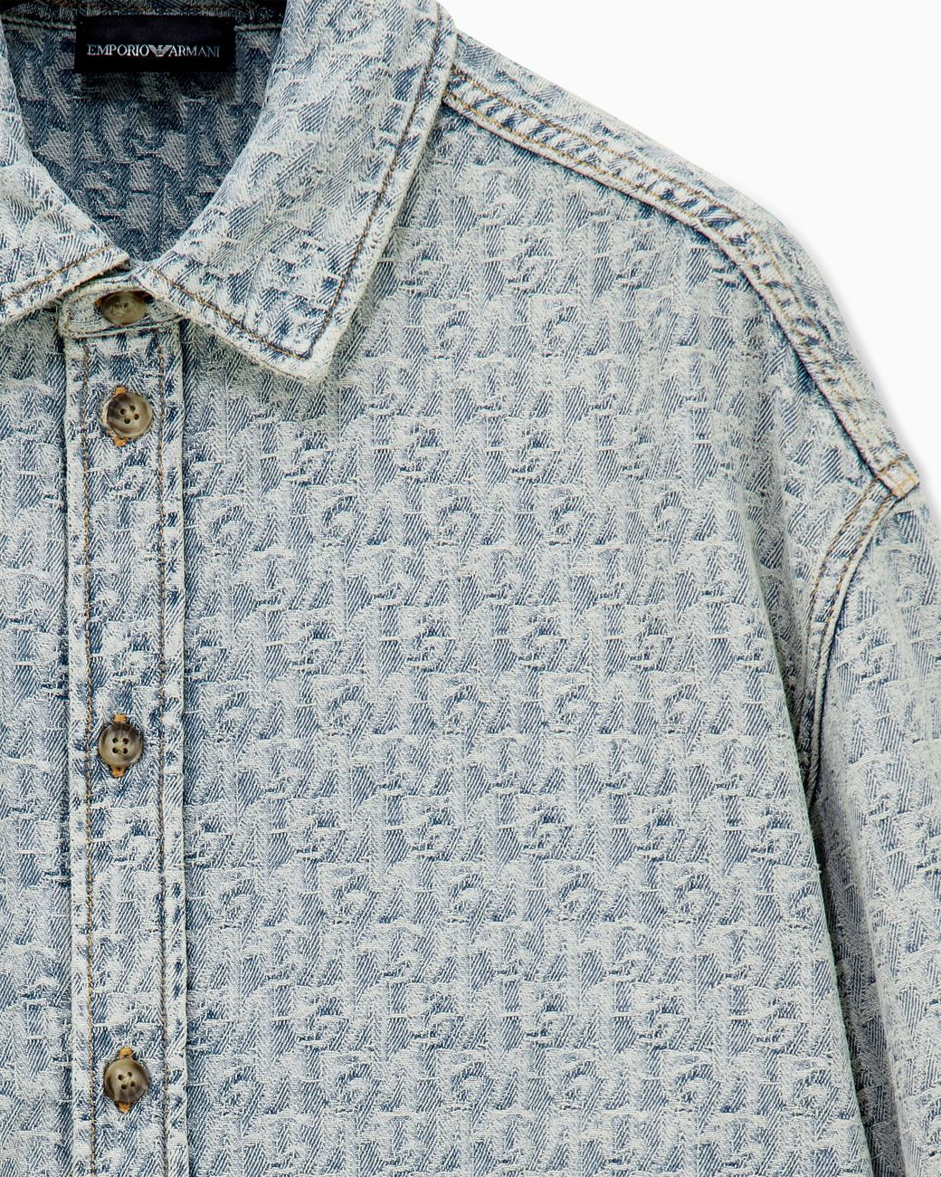 Emporio Armani Gray Denim Shirt With An All-Over Jacquard Monogram Pattern for men