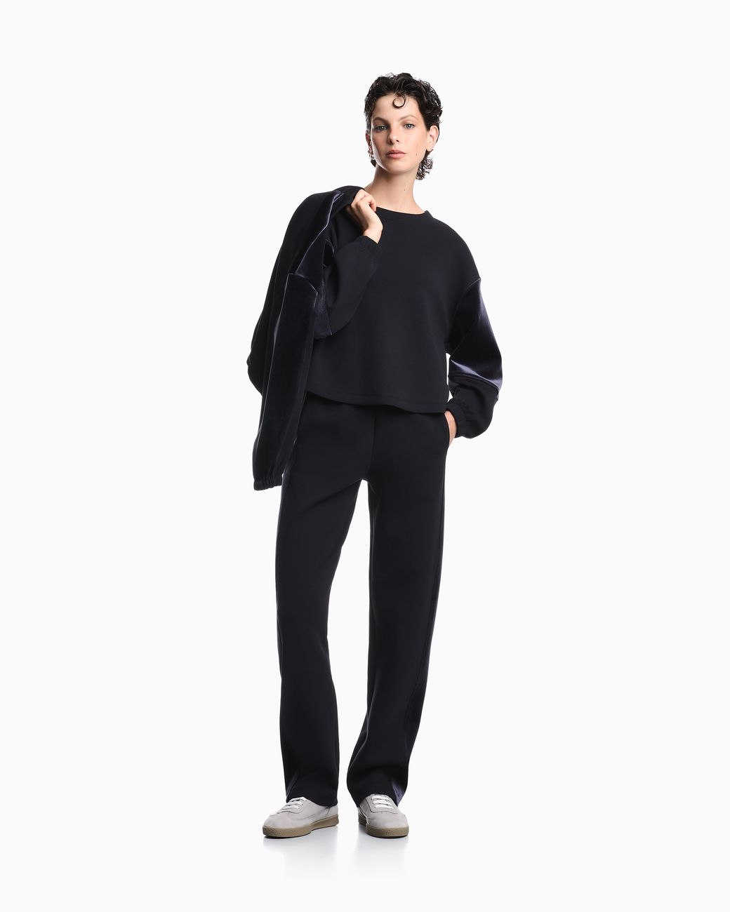 Emporio Armani Blue Double Jersey Sweatshirt With Chenille Tape Travel Essential