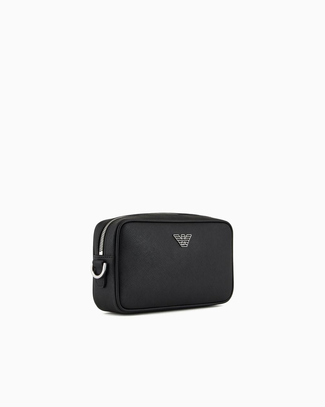 Emporio Armani Black Saffiano Leather Washbag With Eagle Plate for men