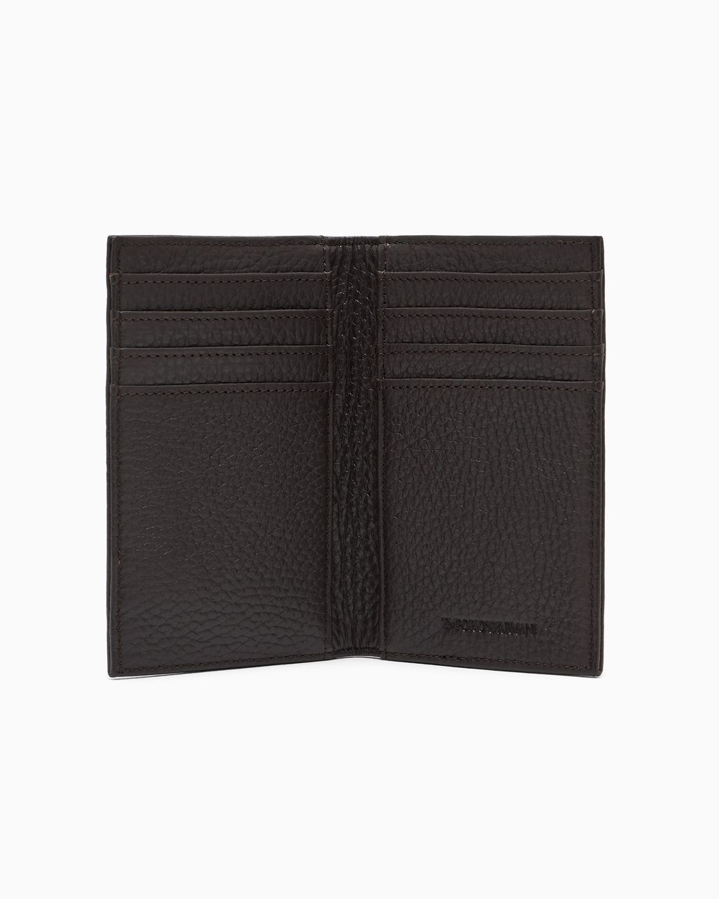 Emporio Armani Brown Zipped, Tumbled-Leather Bi-Fold Card Holder for men
