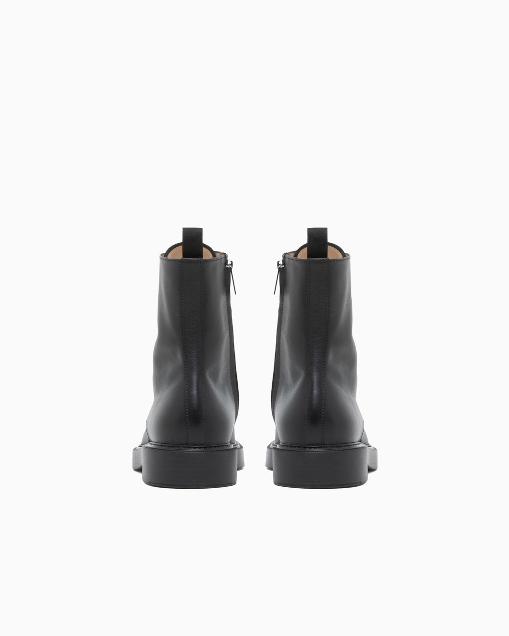 Emporio Armani Black Smooth Leather Lace-Up Combat Boots With Side Zipper for men