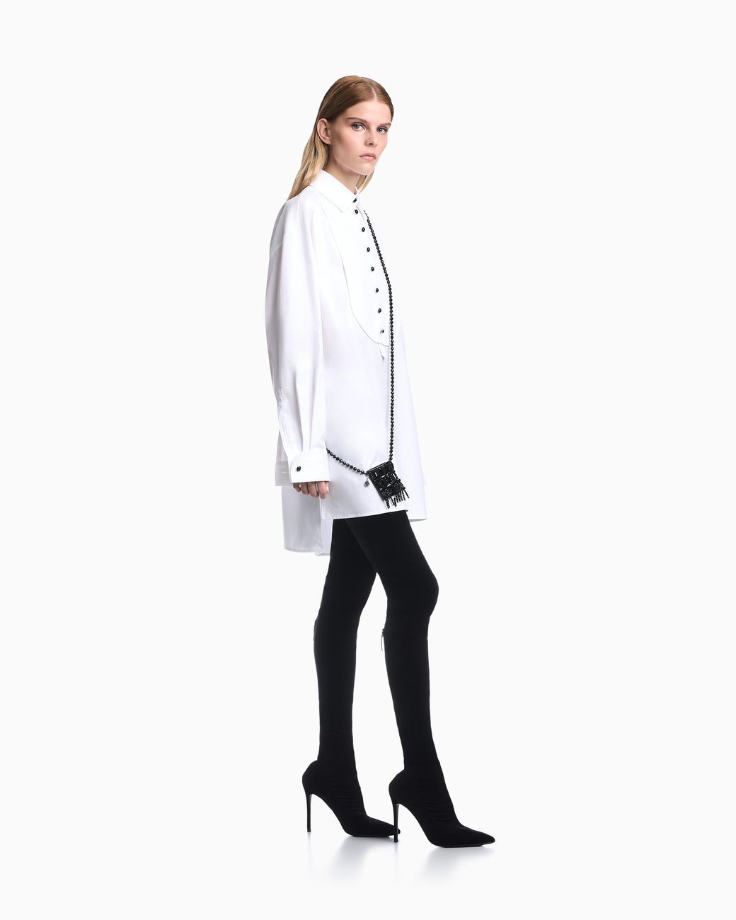 Emporio Armani White Oversized Levantine Cotton Shirt With Bib Front