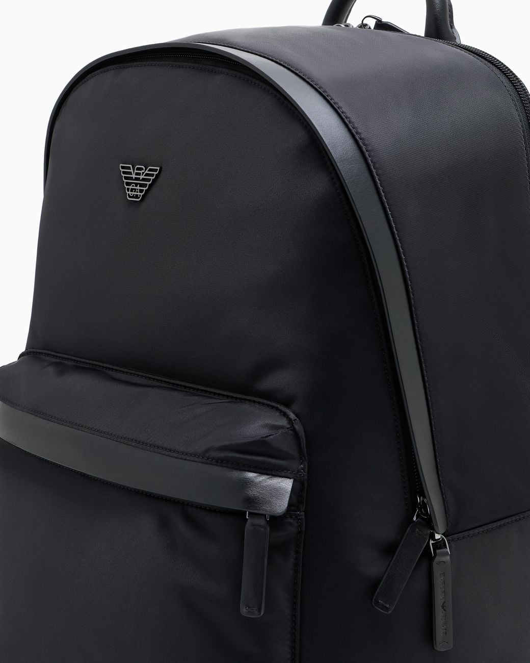 Emporio Armani Black Recycled Nylon Backpack With Zip And Leather Details for men