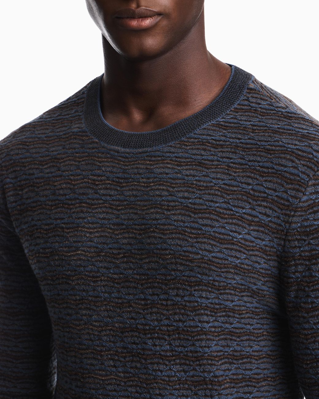 Emporio Armani Blue Signature Capsule Collection Jacquard Virgin-Wool Jumper for men