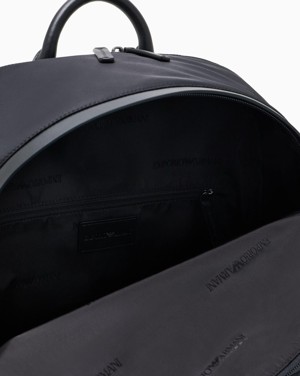 Emporio Armani Black Recycled Nylon Backpack With Zip And Leather Details for men