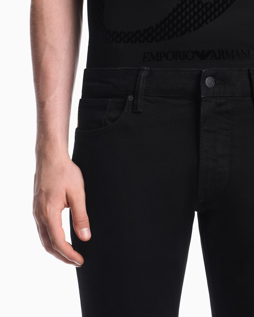 Emporio Armani Blue Slim Fit Five-Pocket Denim Jeans With Metal Logo for men