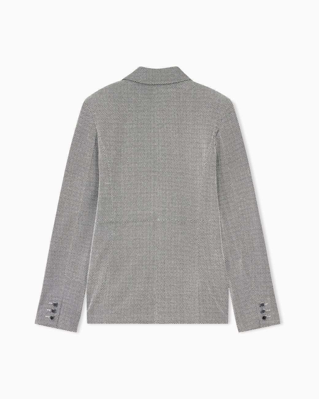Emporio Armani Gray Double-Breasted Cotton Jersey Blazer With A Chevron Pattern