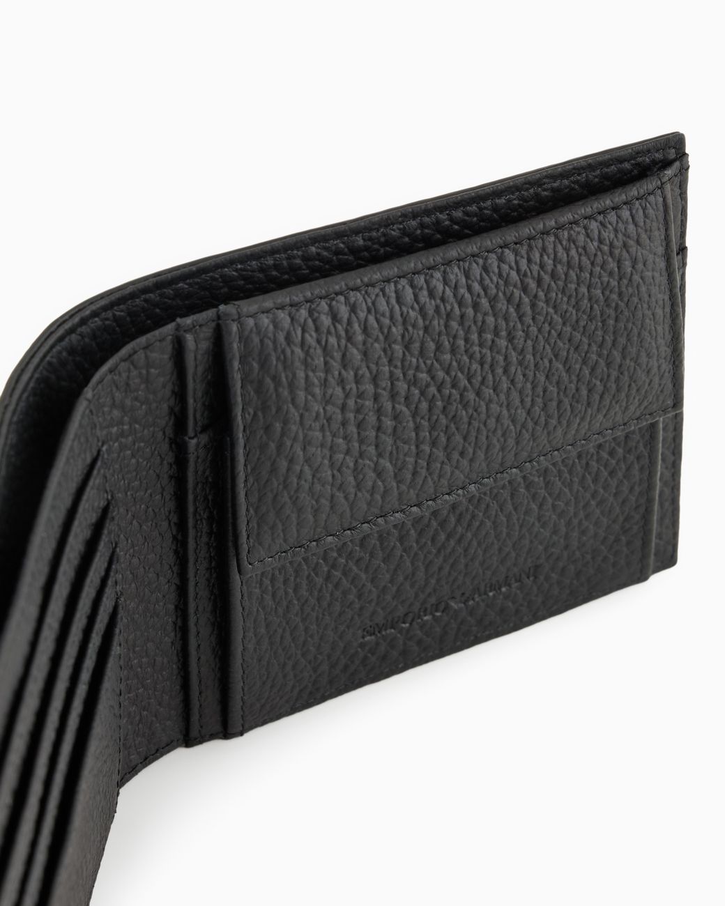 Emporio Armani Black Leather Coin-Pocket Wallet With All-Over Embossed Eagle for men