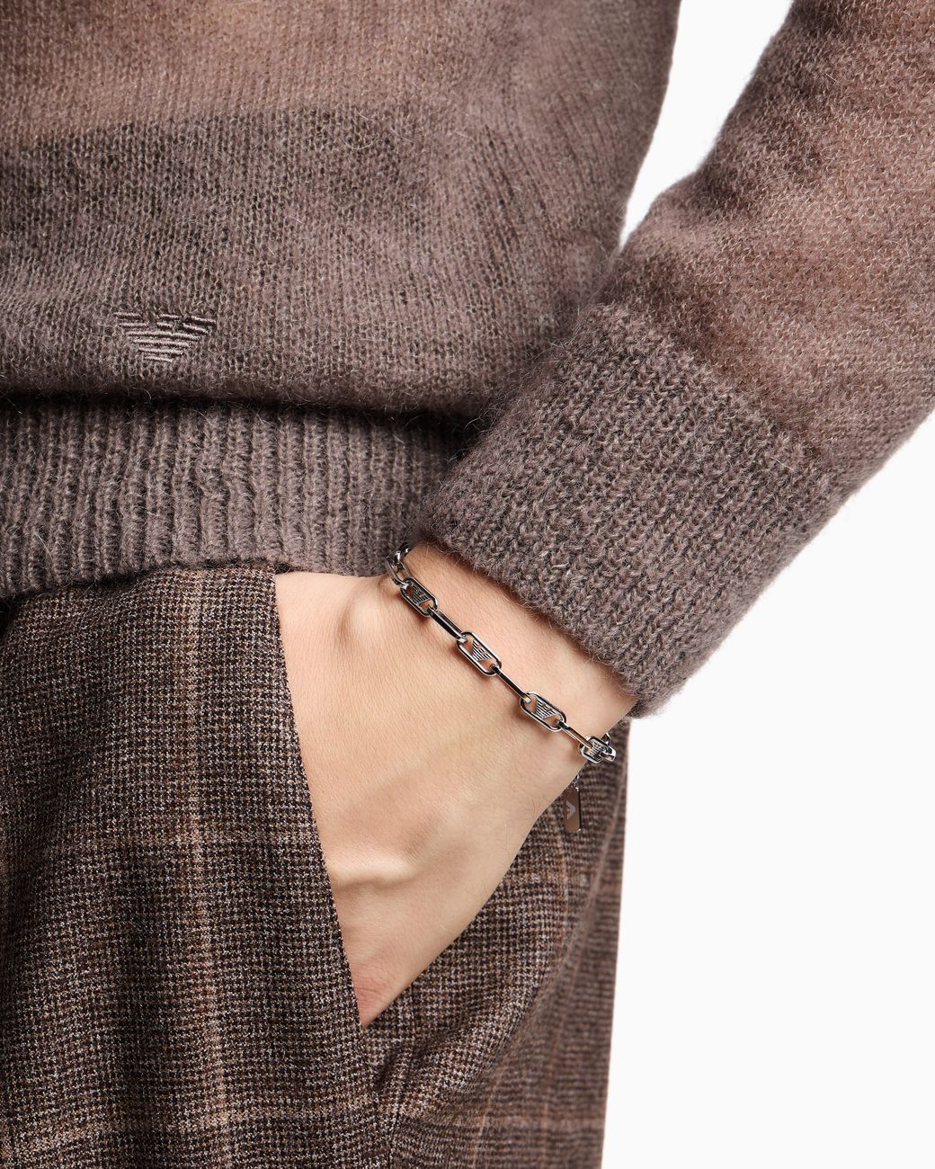 Emporio Armani White Stainless Steel Chain Bracelet for men