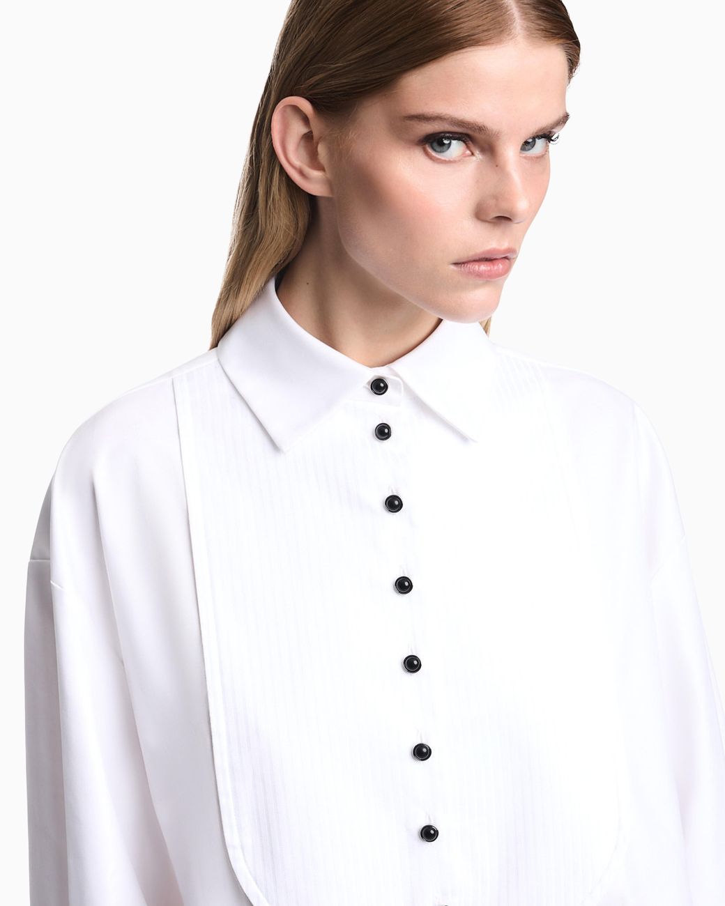 Emporio Armani White Oversized Levantine Cotton Shirt With Bib Front