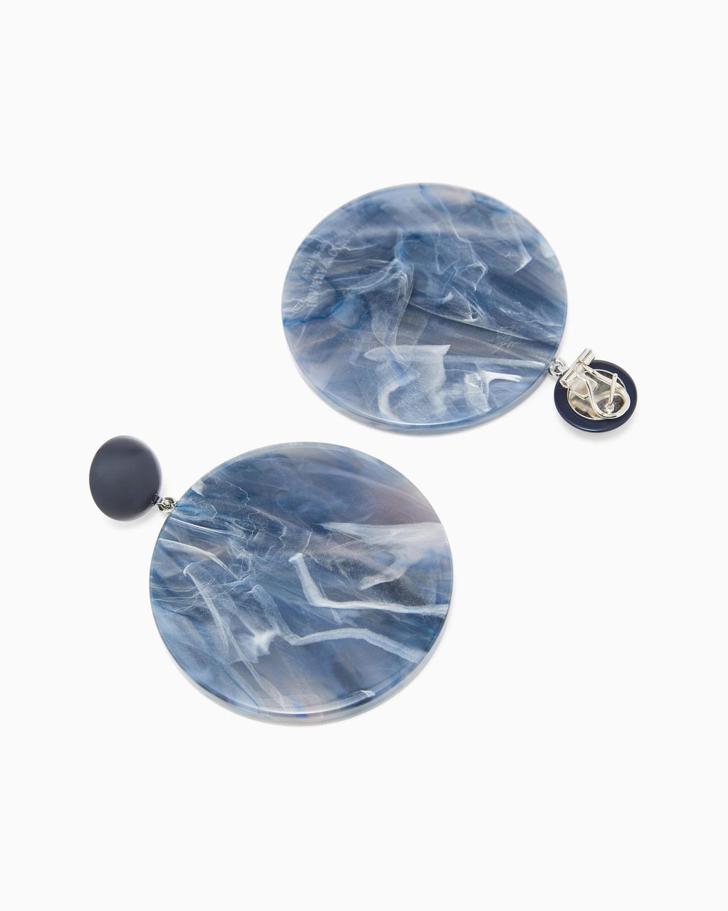 Emporio Armani Blue Oversized Round Pendant Earrings With A Marbled Finish