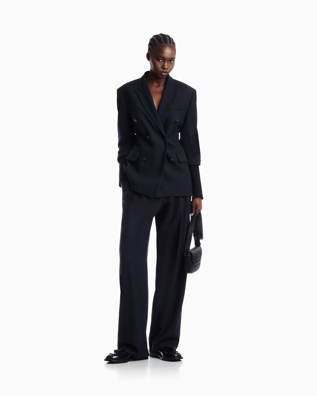 Emporio Armani Blue Pleated Wool Flannel Pants Signature Capsule