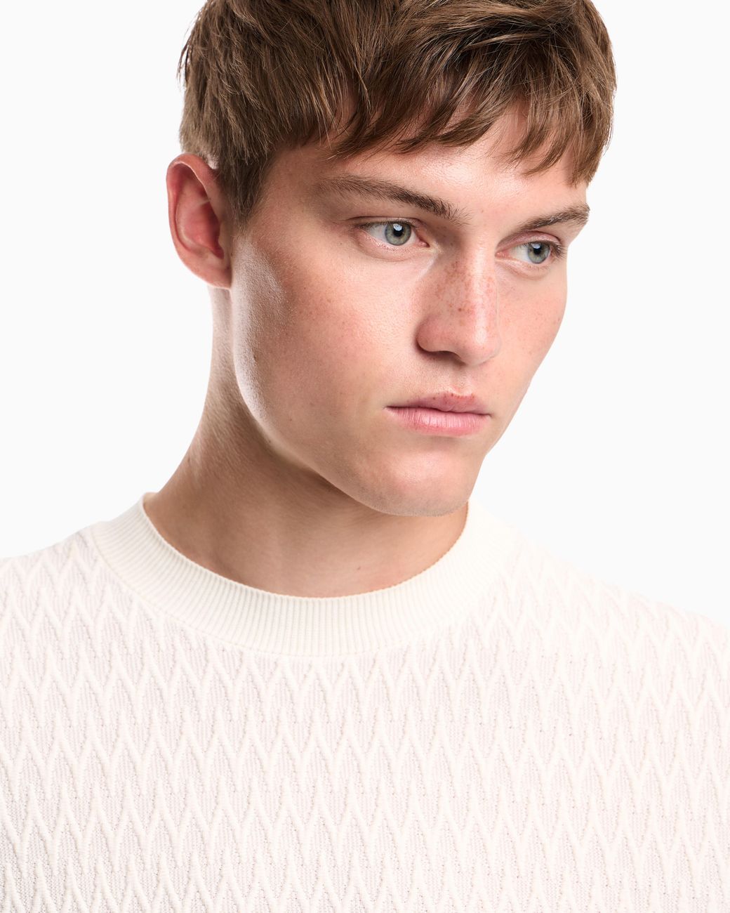 Emporio Armani White Chevron Jacquard Knit Sweater for men