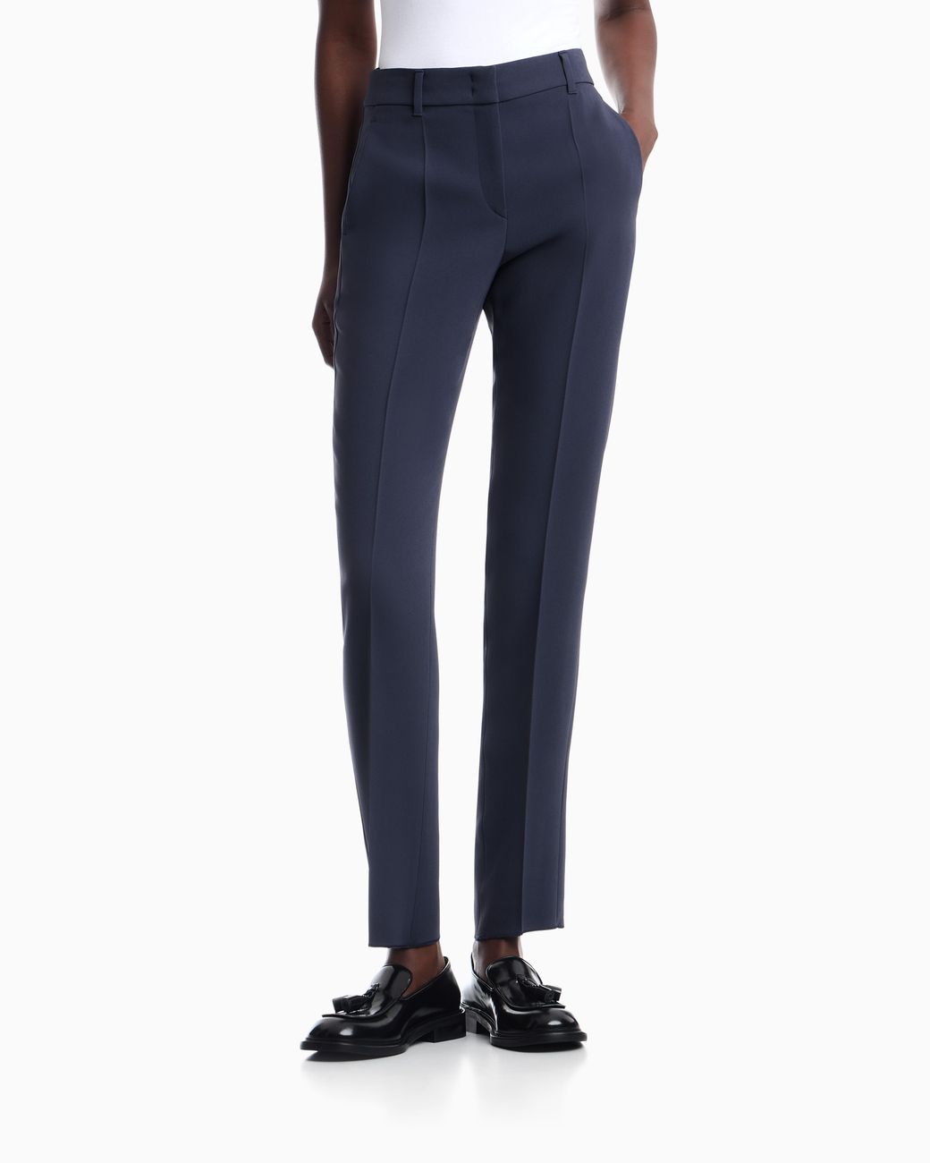 Emporio Armani Blue Cady Crêpe Trousers With Belt Loops And Rib