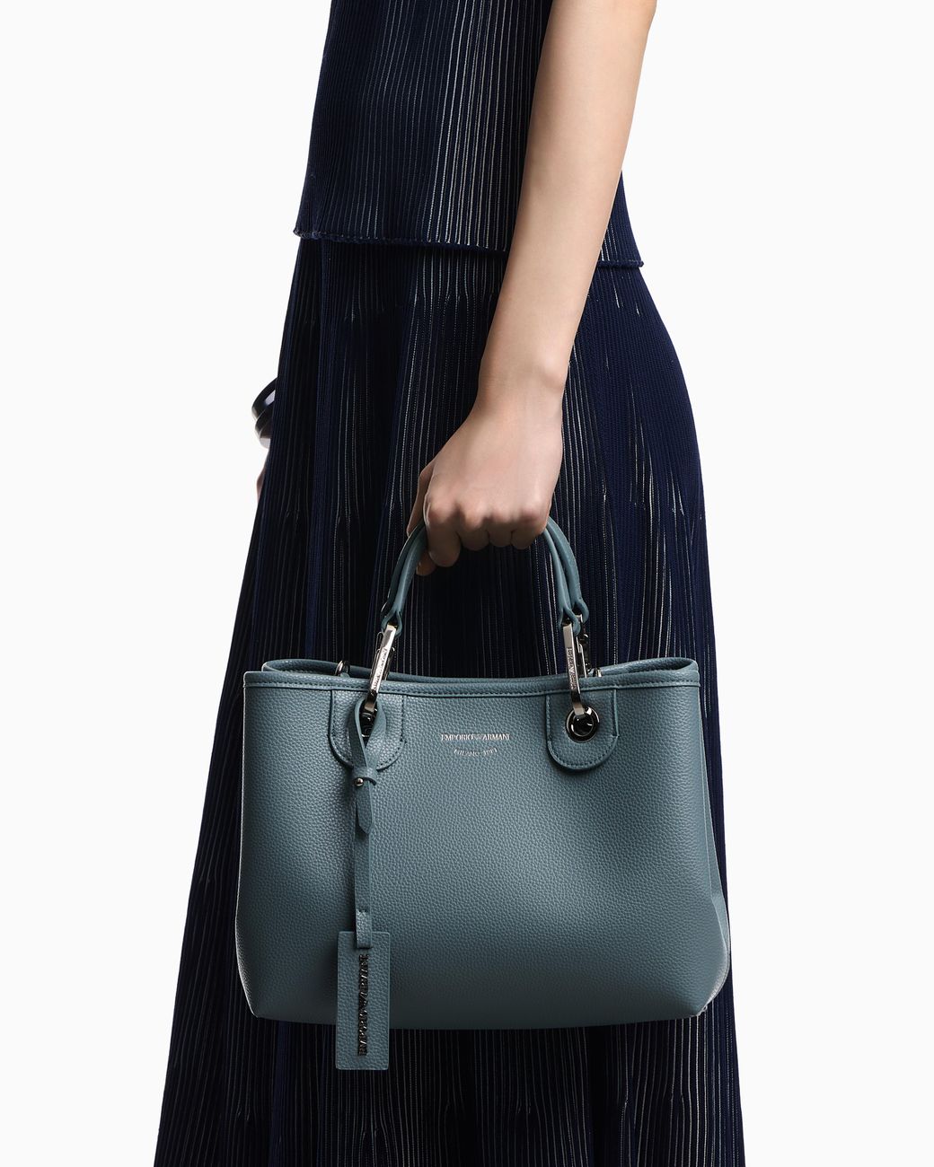 Emporio Armani Blue Small Myea Shopper Bag With Deer Print