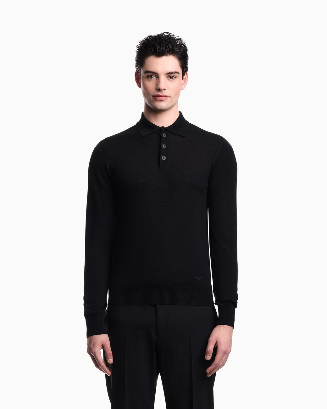 Emporio Armani Black Pure Virgin-Wool Jumper With Polo-Shirt Collar for men