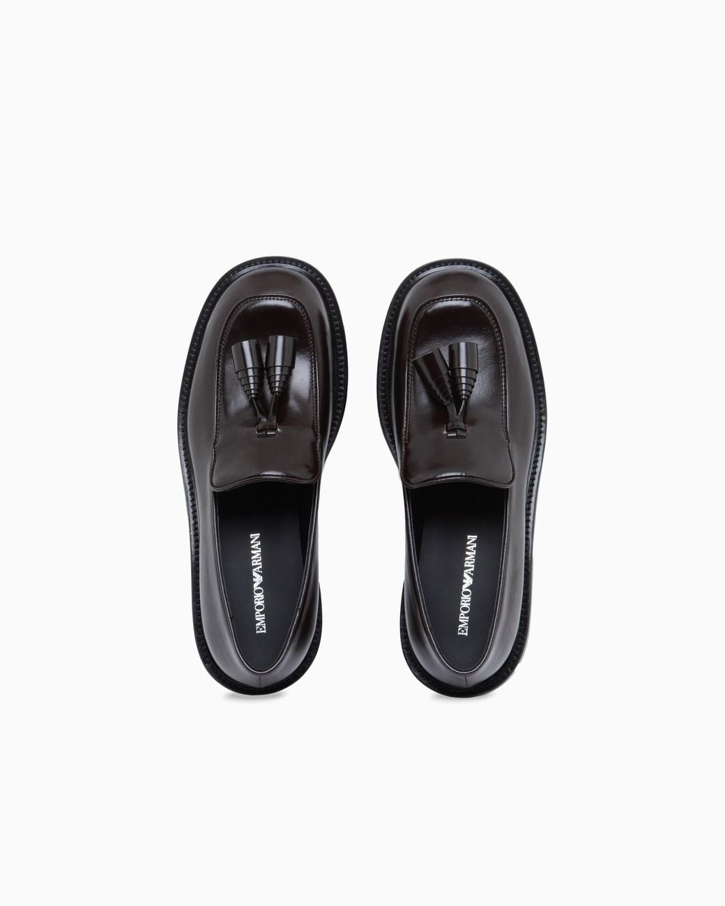 Emporio Armani White Shiny Leather Loafers With Tassels Signature Capsule