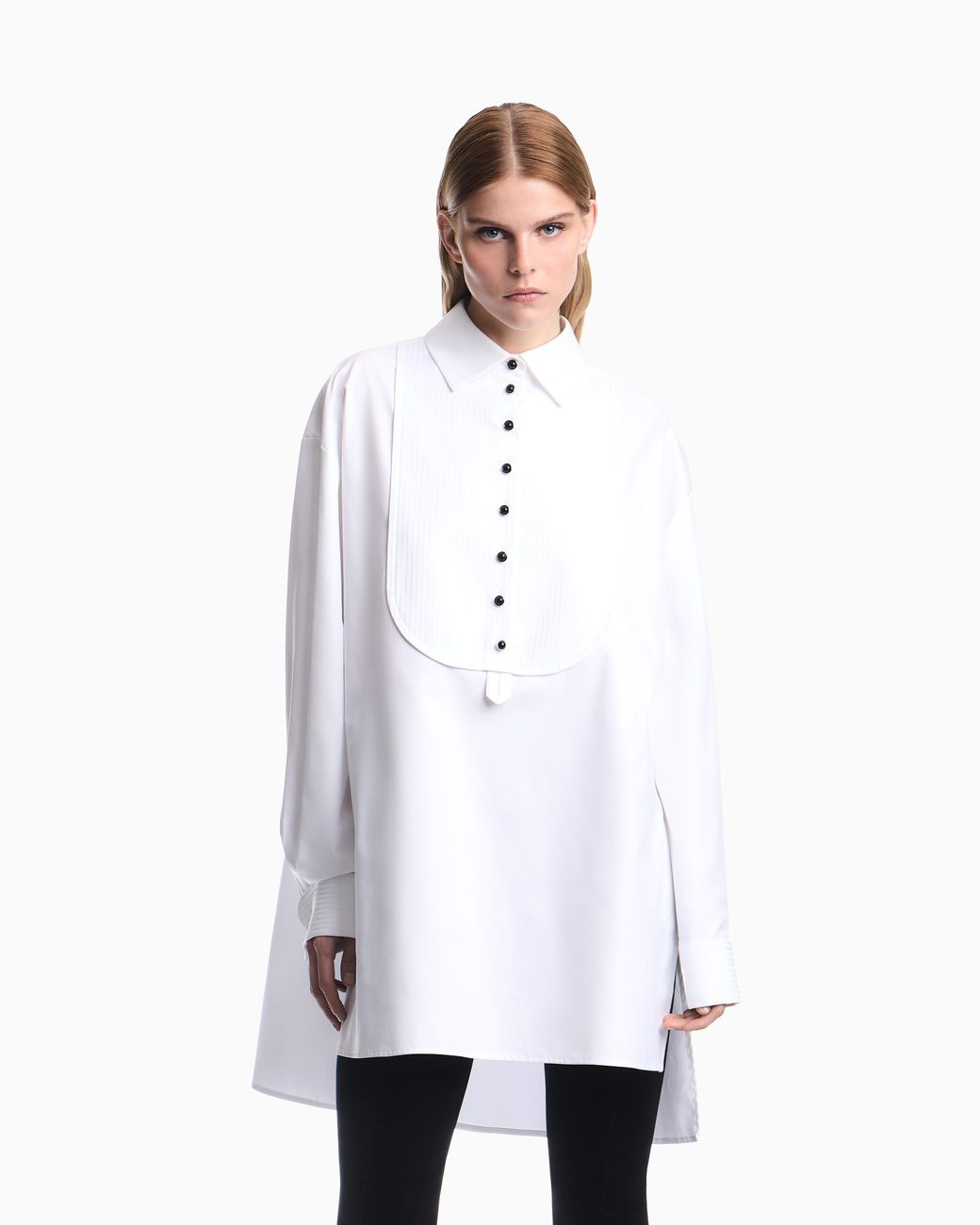 Emporio Armani White Oversized Levantine Cotton Shirt With Bib Front