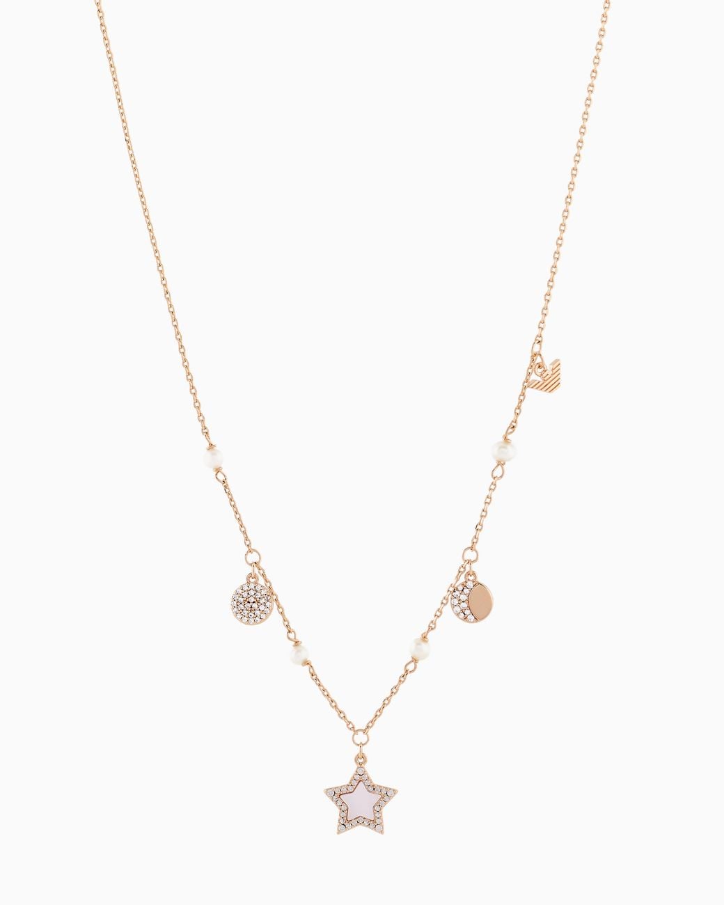 Emporio Armani White Rose-Tone Brass Station Necklace