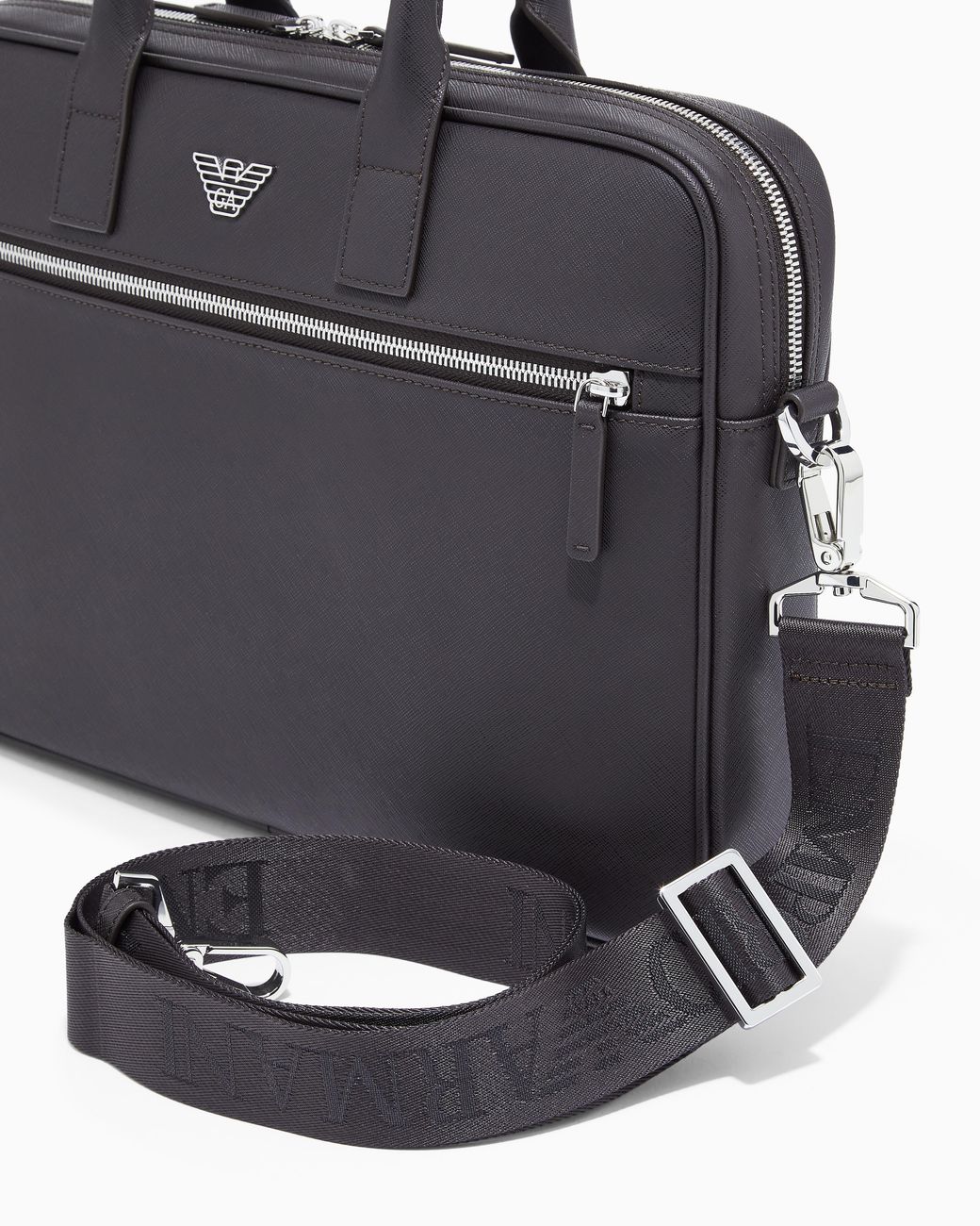 Emporio Armani Blue Saffiano Leather Business Bag With Eagle Plate for men