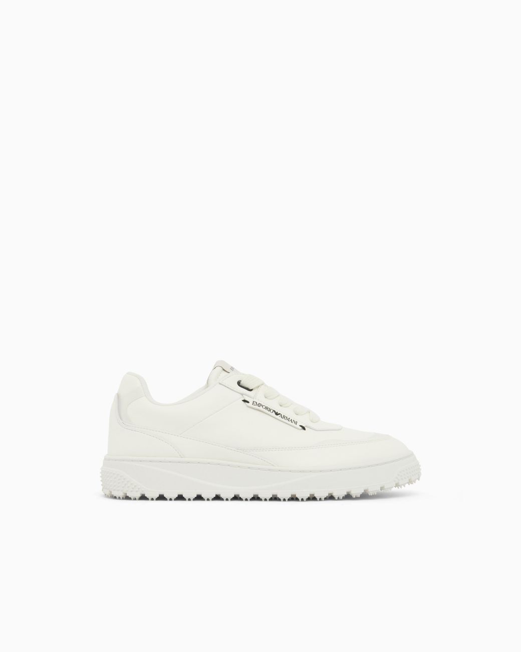 Emporio Armani White Smooth Leather Lace-Up Sneakers With A Textured Rubber Sole for men