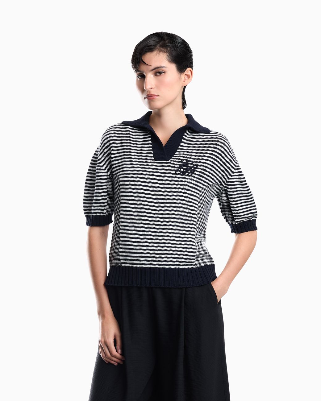 Emporio Armani Blue Striped Polo Collar Shirt Signature Capsule