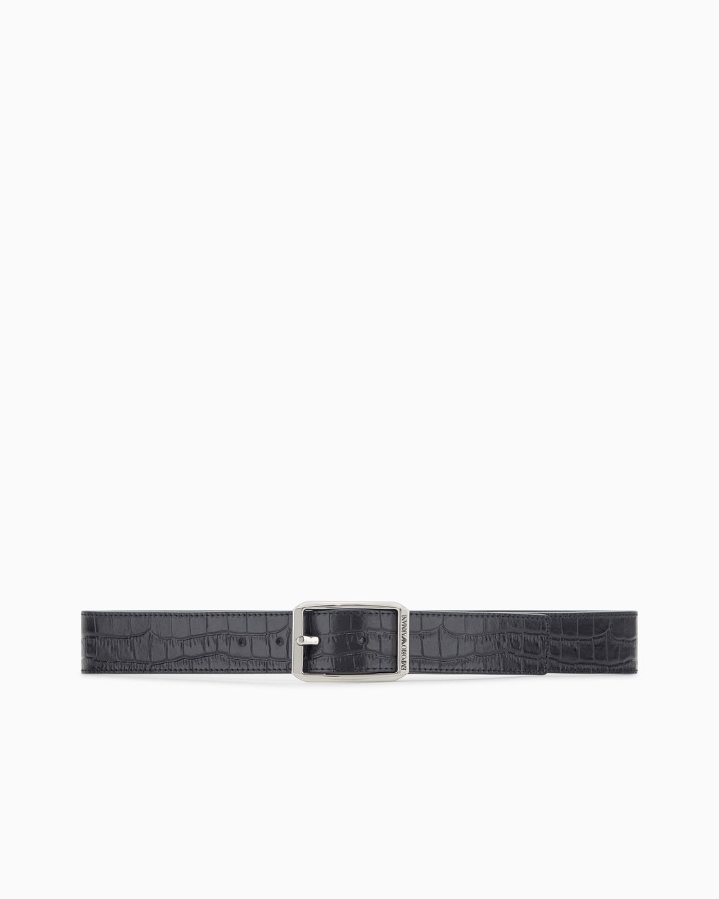Emporio Armani White Leather Tongue Belt With Crocodile Print And Metal Buckle for men