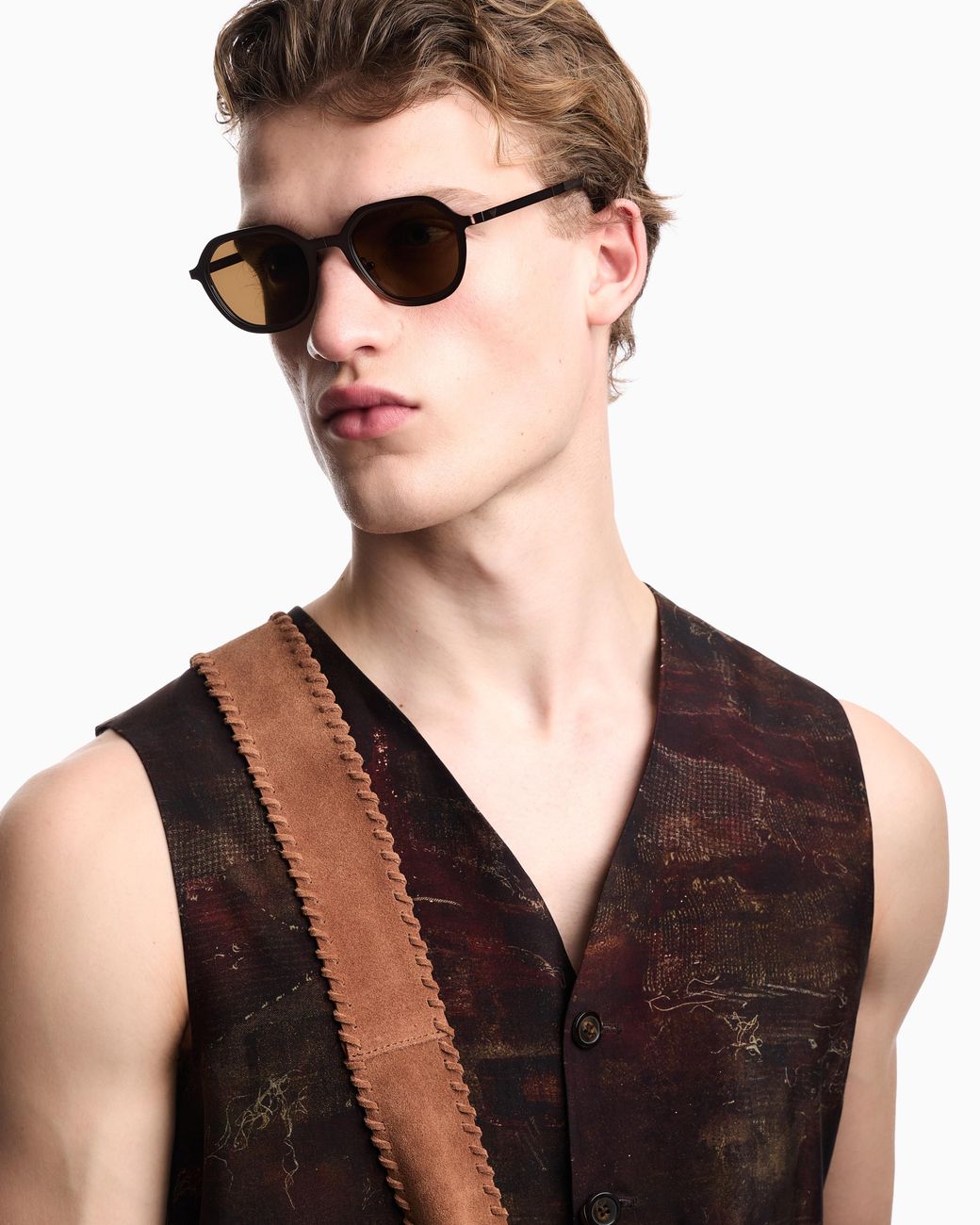 Emporio Armani Brown Irregular-Shaped Folding Sunglasses for men