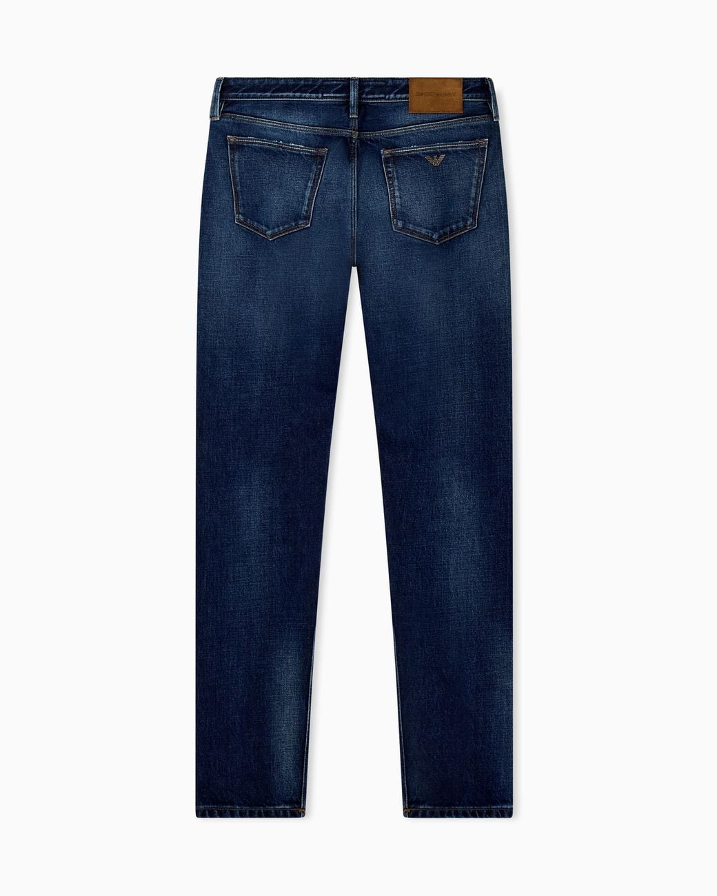 Emporio Armani Blue Distressed Slim Selvedge Denim Jeans With A Leather Label for men