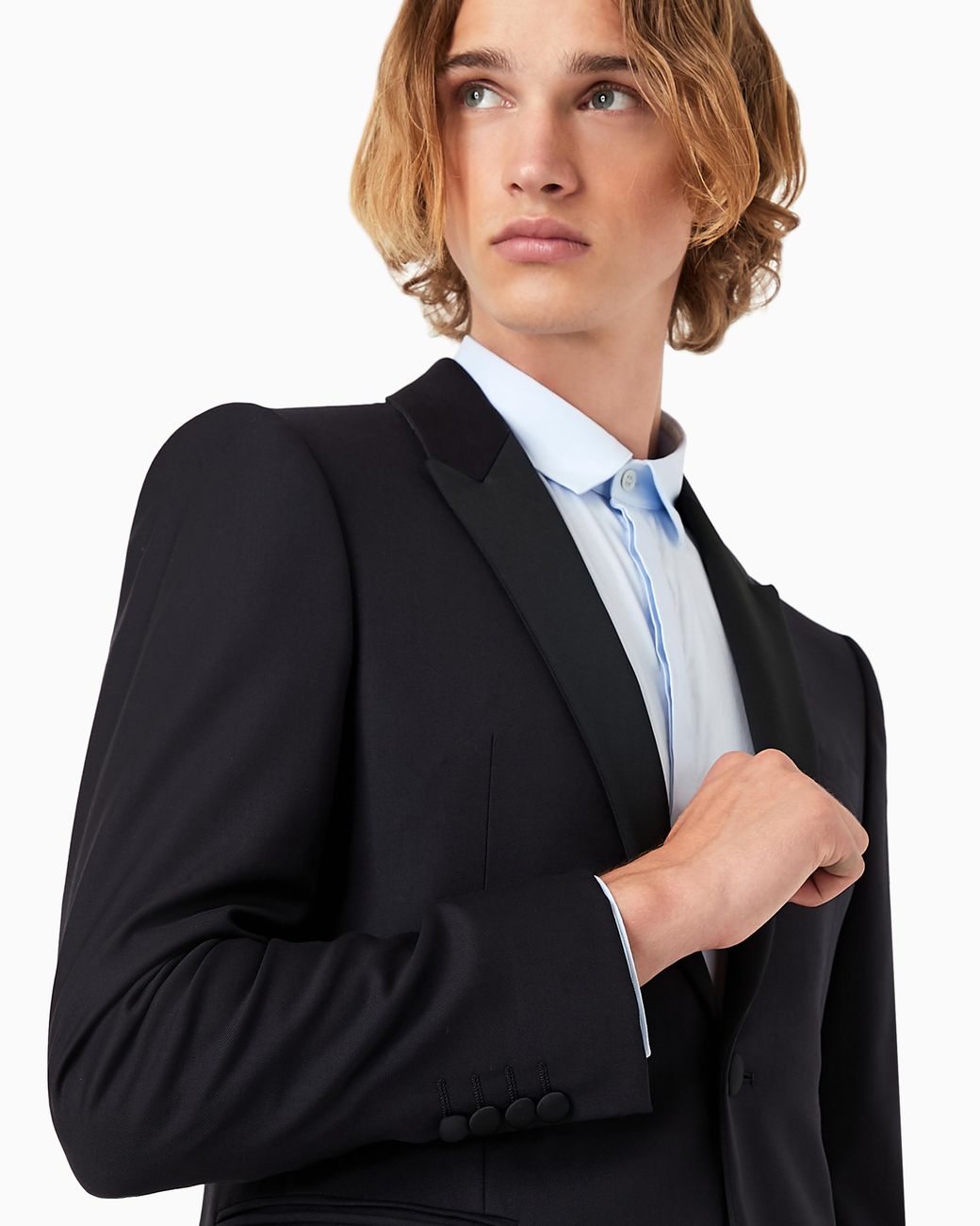 Emporio Armani Blue Worsted Virgin Wool Jacket With Satin Lapels for men