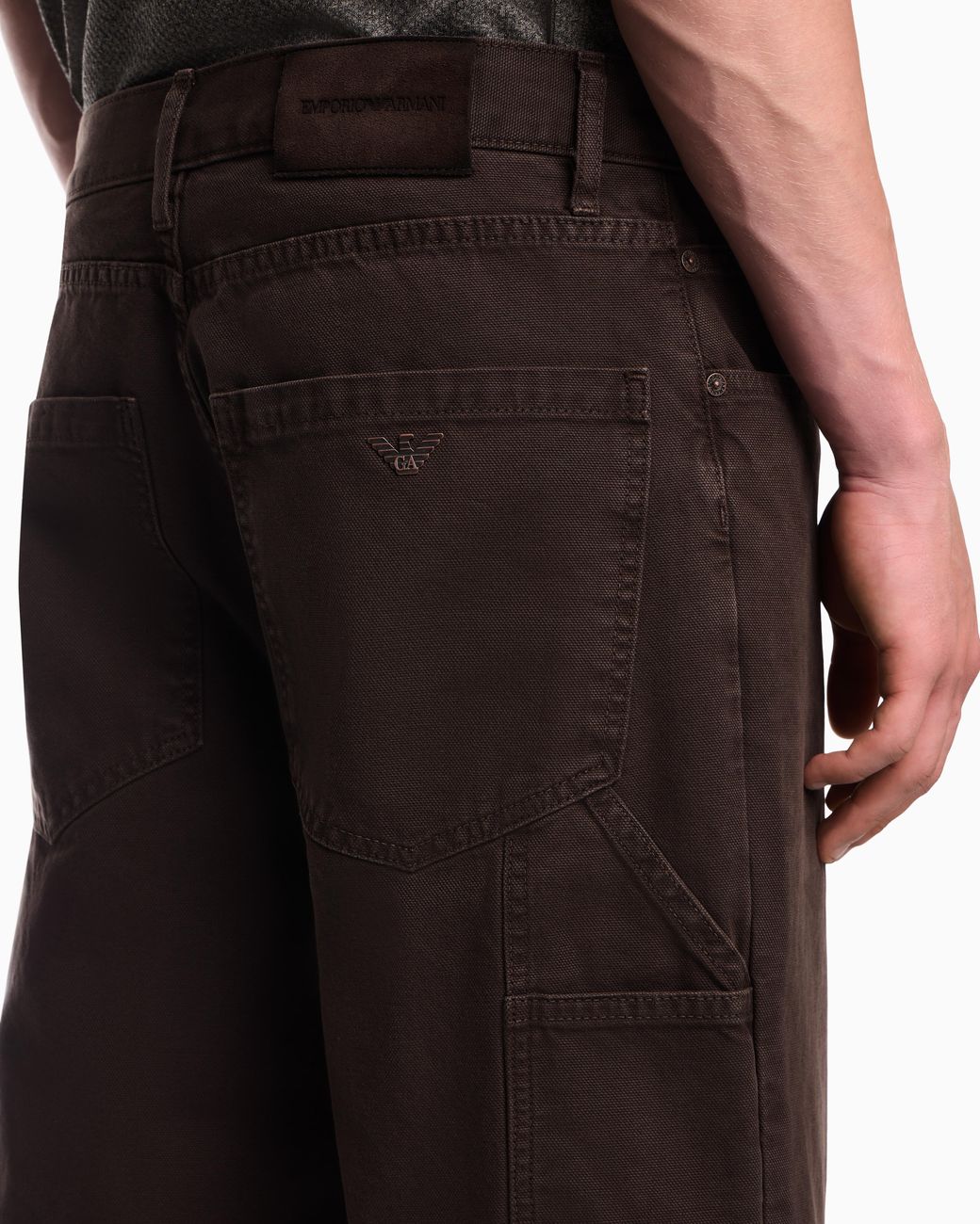 Emporio Armani Brown Oversized Cotton Workwear Trousers With Utility Pockets for men