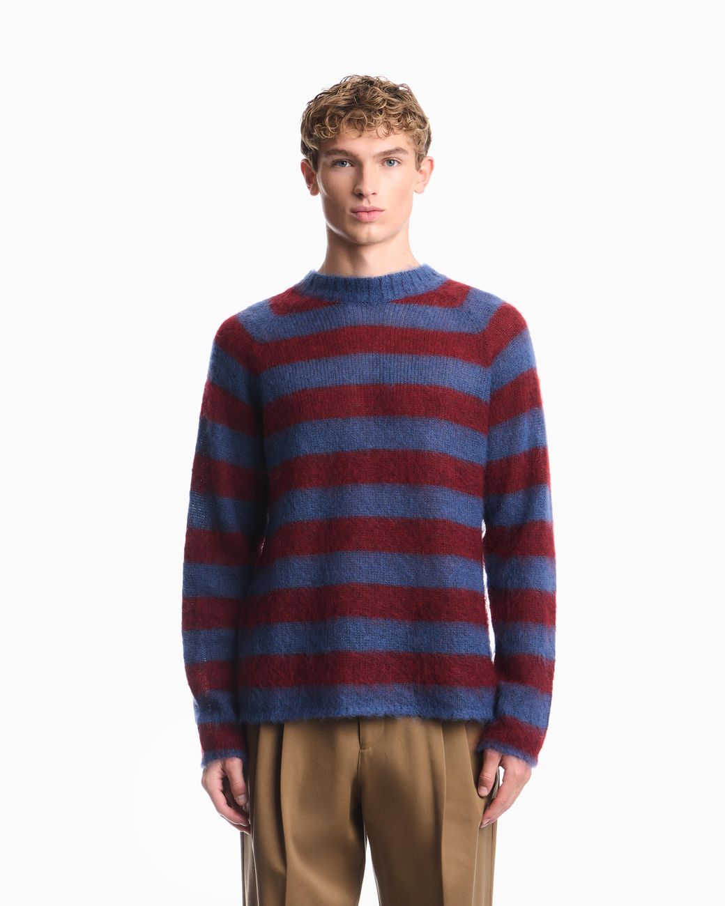 Emporio Armani Red Striped Mohair Wool Blend Sweater for men