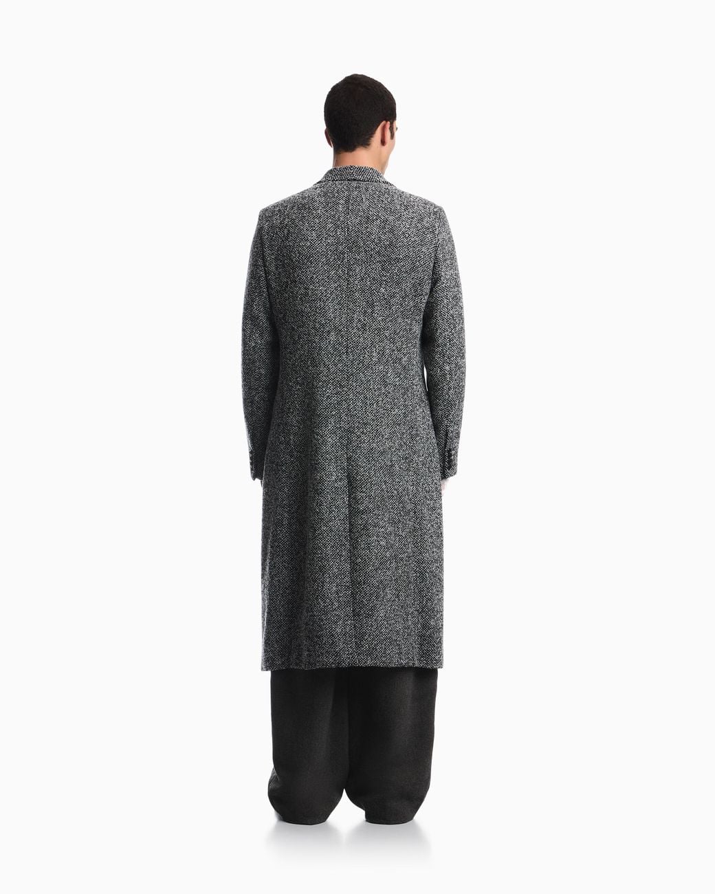Emporio Armani Gray Herringbone Wool Blend Overcoat With Notched Lapels for men