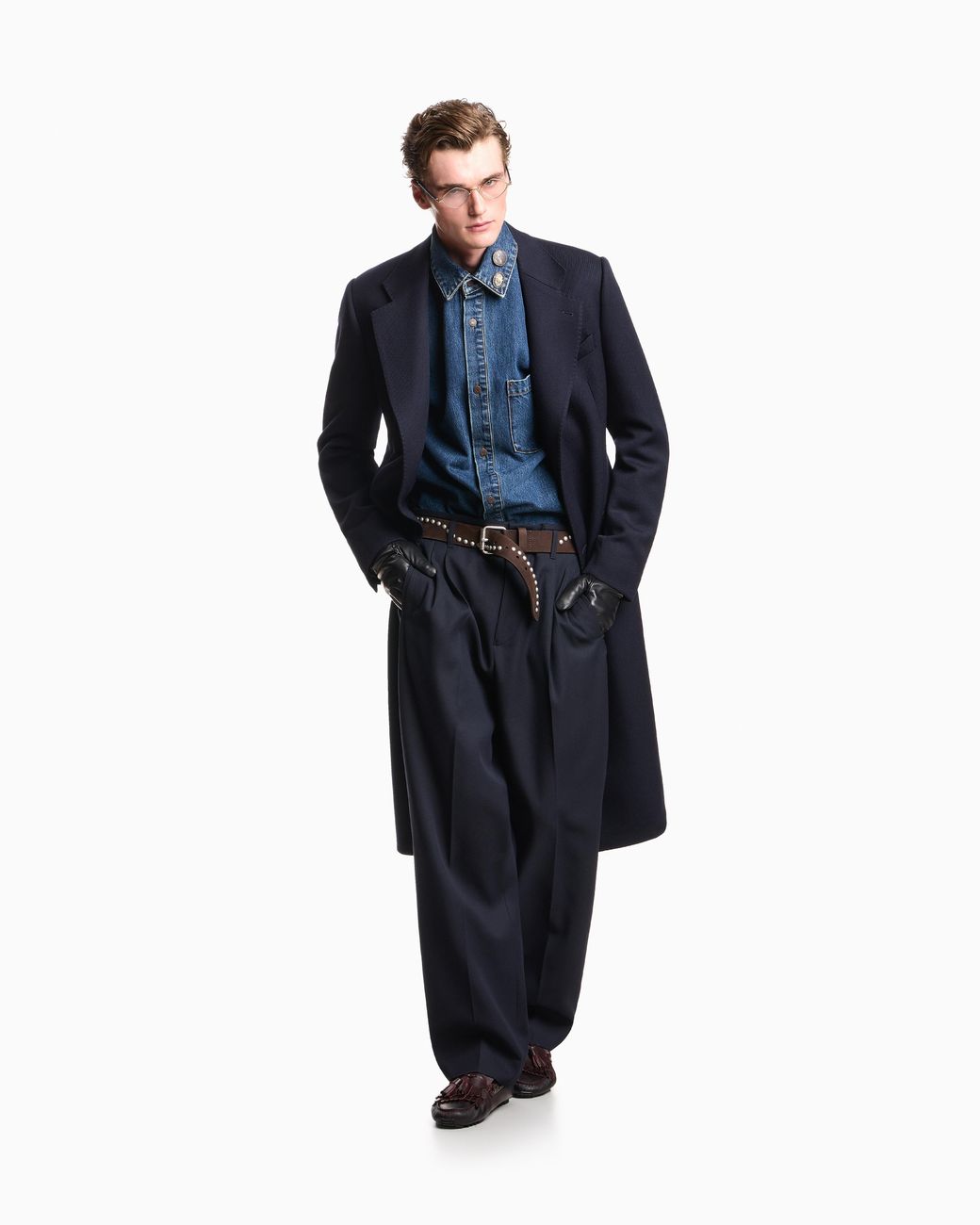 Emporio Armani Blue Single-Breasted Overcoat for men