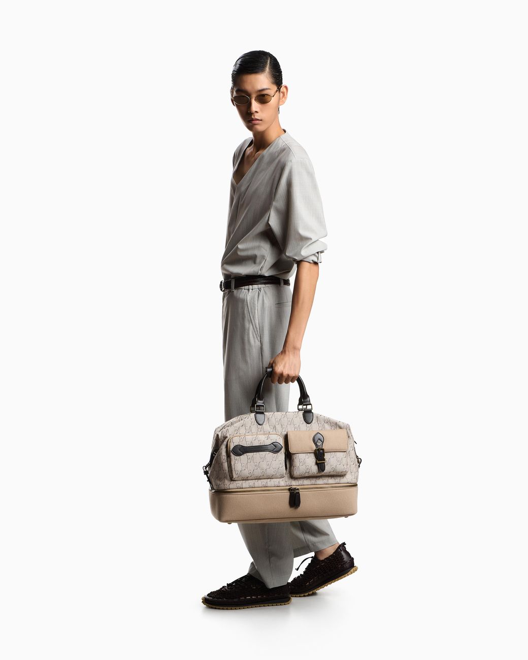 Emporio Armani Natural Holdall With Monogram Front Pockets And Bottom Compartment for men
