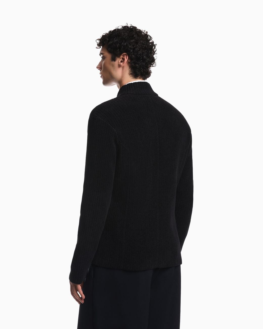 Emporio Armani Blue Signature Capsule Collection Ribbed Knit Jacket With An Off-Centre Fastening for men
