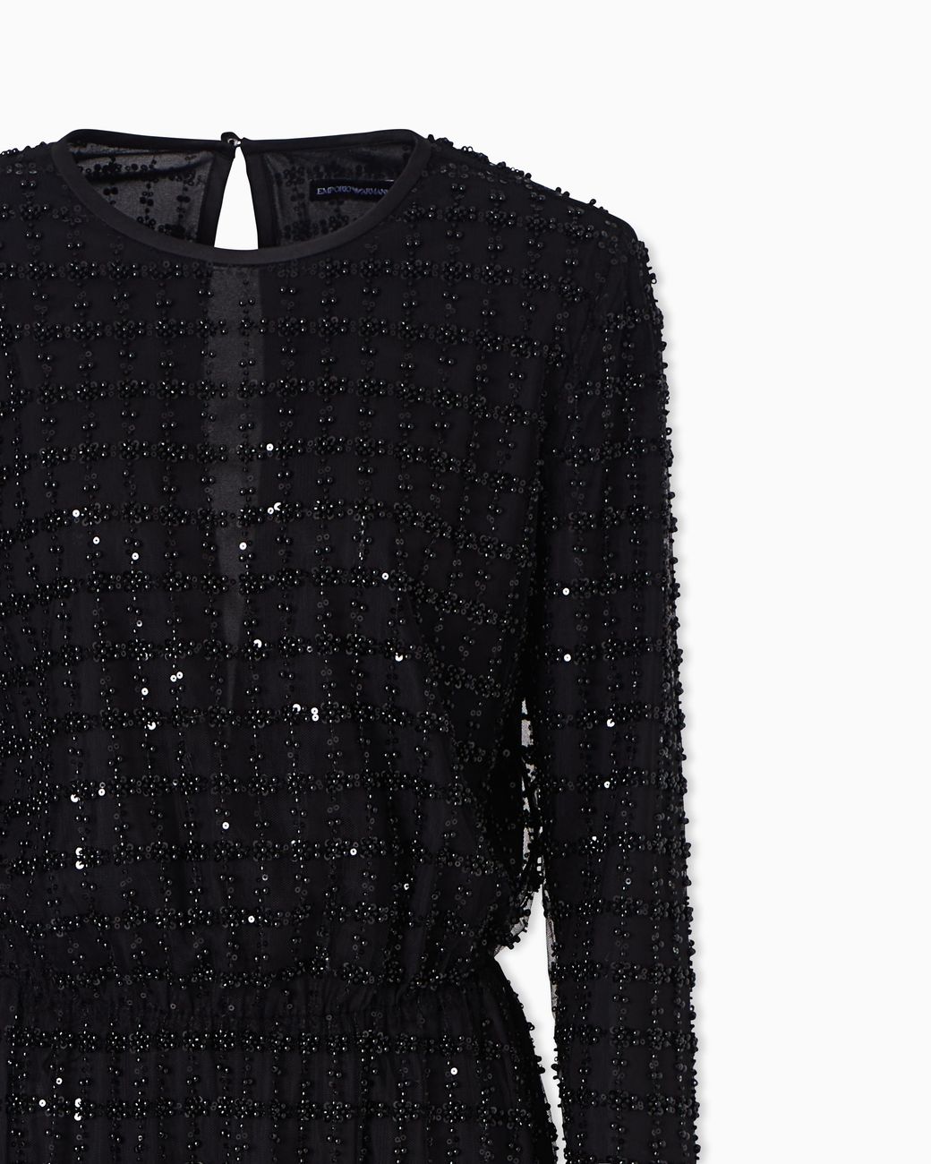 Emporio Armani Black Tulle Long Dress With Sequin And Bead Embroidery