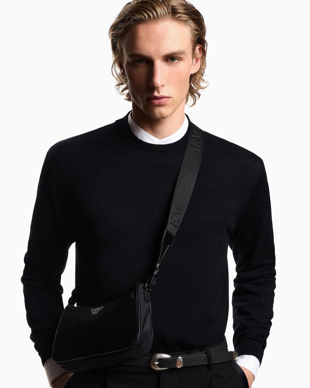 Emporio Armani Black Recycled Shoulder Bag With A Zip Closure And Logo Strap for men